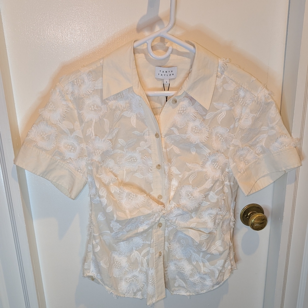 Tanya Taylor Cream Oakley Button up Embroidered Top New Size 6